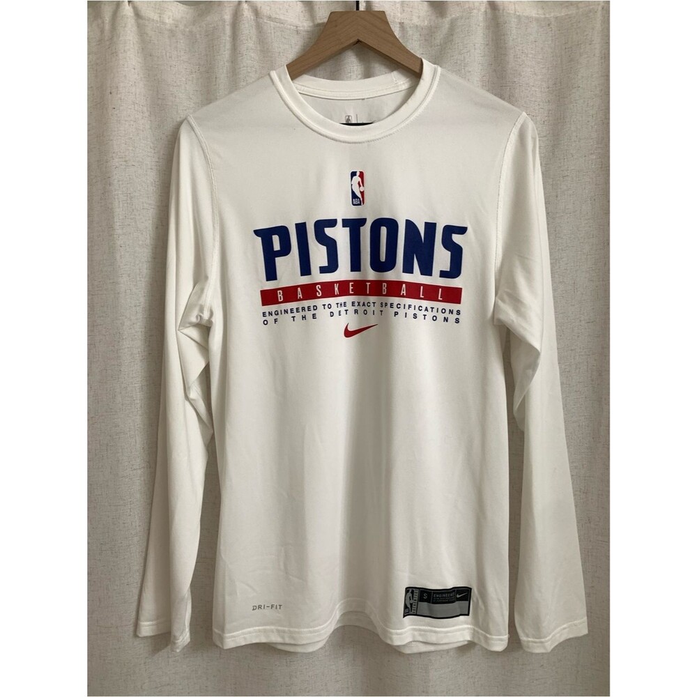 Nike White Detroit Pistons Long Sleeve Performance Tee Basketball Small